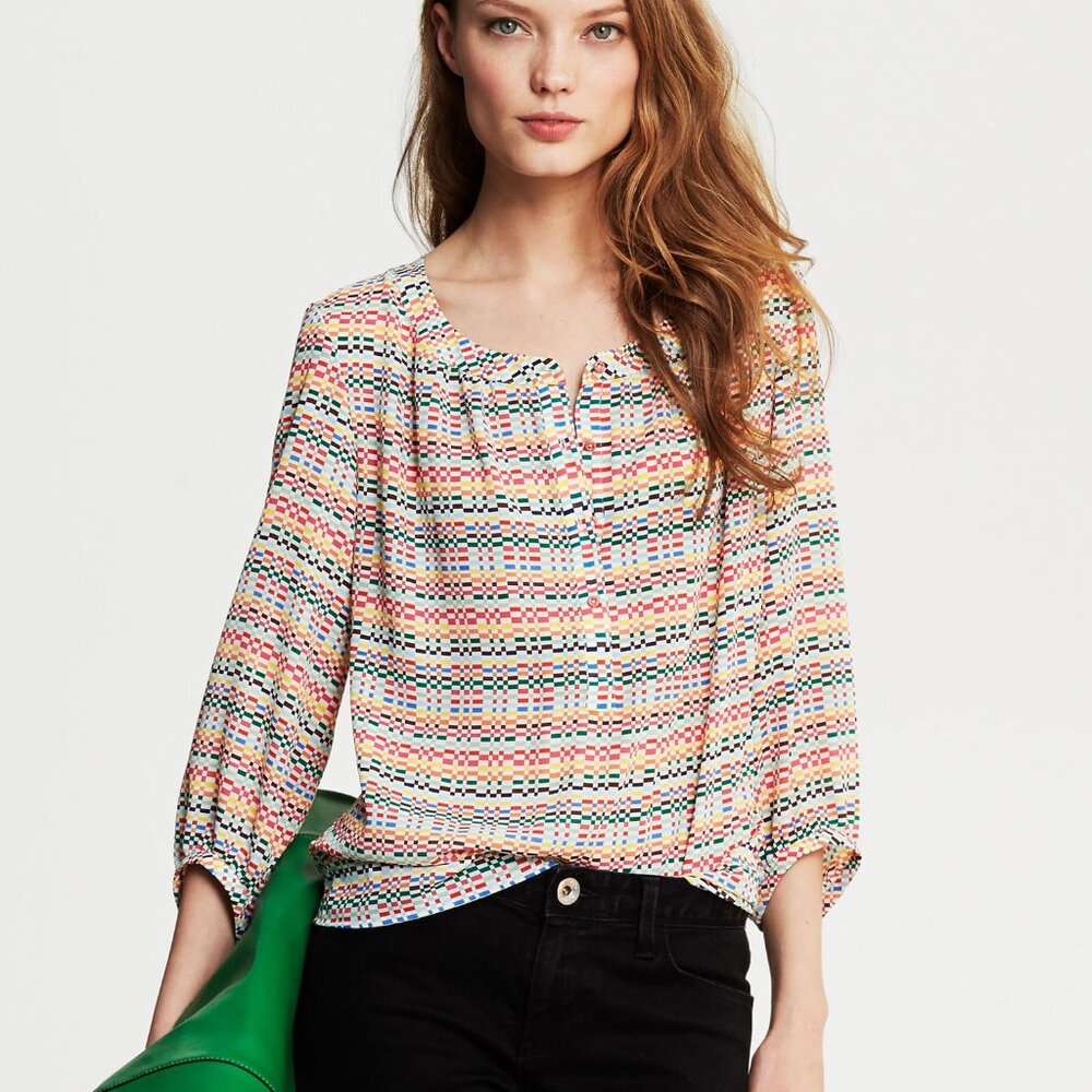 EUC Banana Republic Riviera Pixel Print Popover Blouse